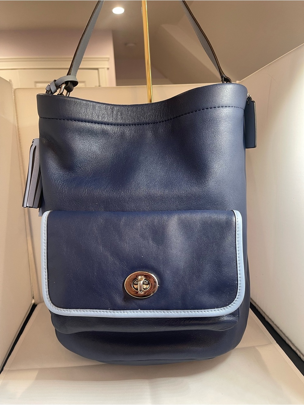 Coach Navy Shoulder Bag with Light Blue Trim